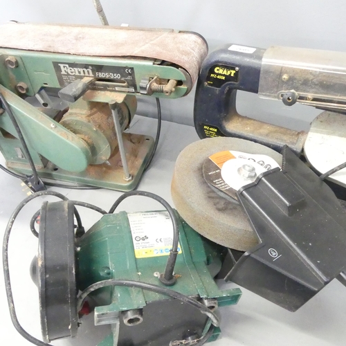 2734 - A Power Craft PFZ400R scroll saw, a Ferm belt sander, a Parkside wet and dry grinder, a Clark Strong... 