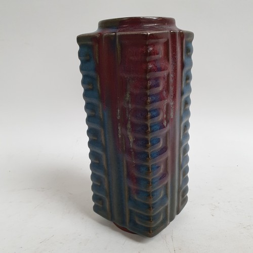 395 - A square Oriental stoneware vase, with blue and red glaze, 23cm