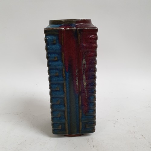 395 - A square Oriental stoneware vase, with blue and red glaze, 23cm