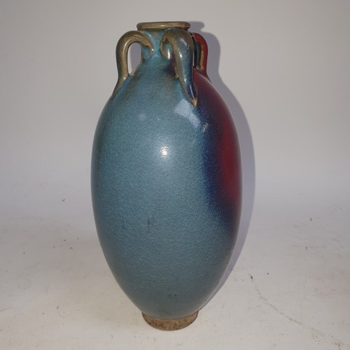 389 - A Chinese glazed stoneware pot with 4 handles, H25cm