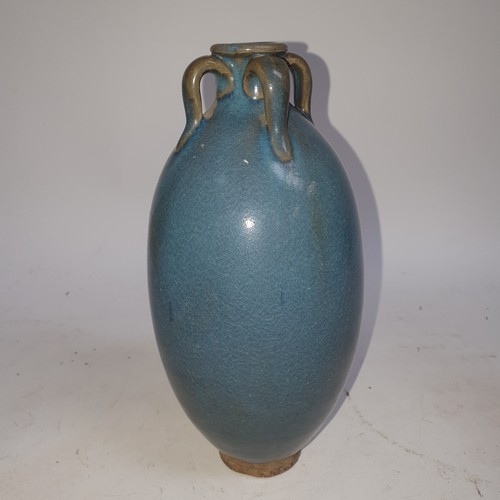 389 - A Chinese glazed stoneware pot with 4 handles, H25cm