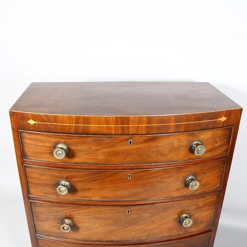 253 - Regency mahogany bow-front chest of 4 long graduated drawers, with brass handles, width 93.5cm, dept... 