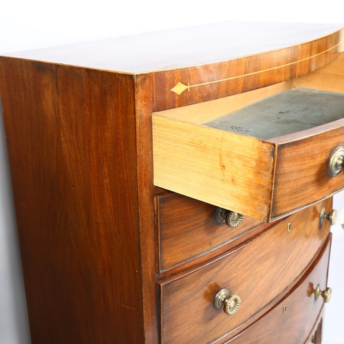 253 - Regency mahogany bow-front chest of 4 long graduated drawers, with brass handles, width 93.5cm, dept... 