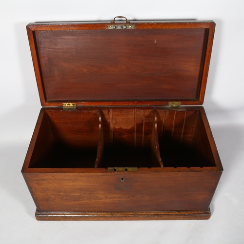 256 - A George IV mahogany document box with sectioned interior and brass fittings, height 45cm, 90 x 47cm