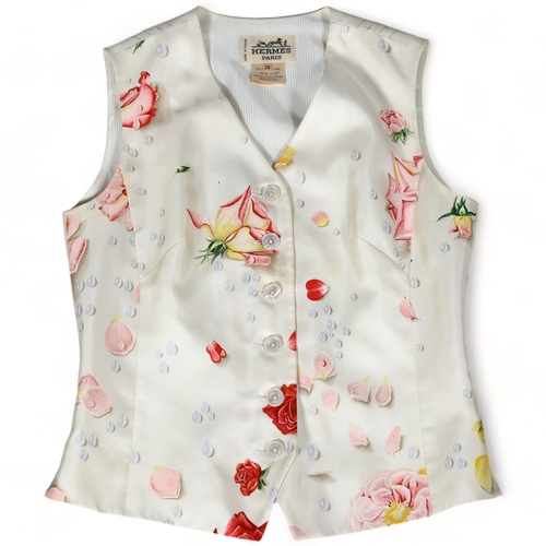 113 - HERMES PARIS - a silk rose pattern waistcoat, size 38