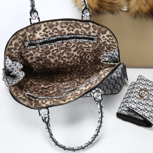 115 - Two designer hand bags, A Guess hand bag and matching purse with faux leather body and leopard skin ... 