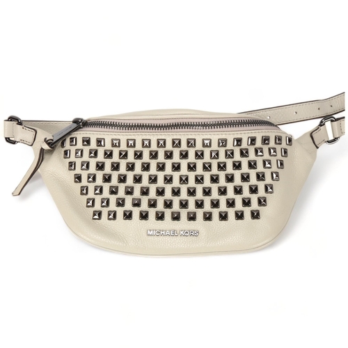 118 - A Michael Kors light-grey leather bum bag, with metal studded detail