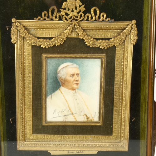 129 - Pope Pius X, miniature portrait on ivory by Jessi Corrie, Rome 1904, signed in pencil by the Pope an... 