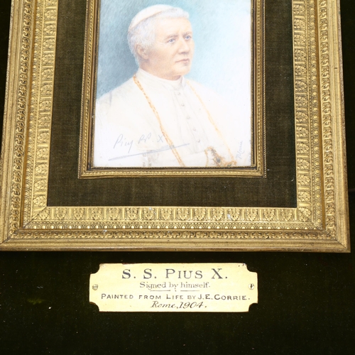 129 - Pope Pius X, miniature portrait on ivory by Jessi Corrie, Rome 1904, signed in pencil by the Pope an... 