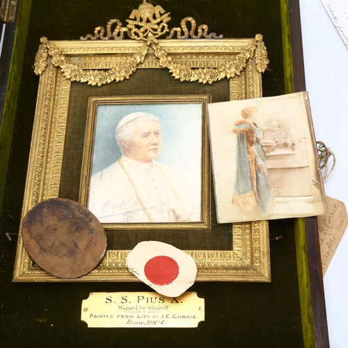 129 - Pope Pius X, miniature portrait on ivory by Jessi Corrie, Rome 1904, signed in pencil by the Pope an... 