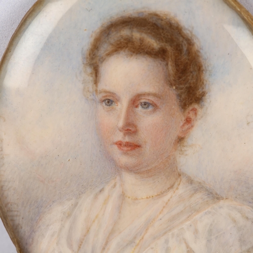 131 - Eveline Corbould-Ellis, miniature portrait of a woman, watercolour on ivory, signed and dated 1901, ... 