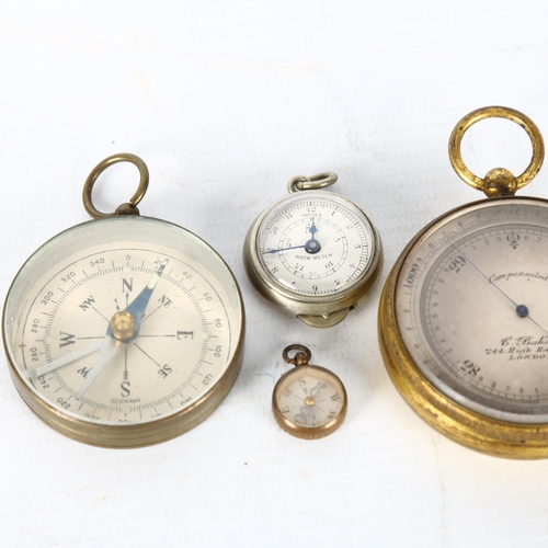 132 - 19th century pocket barometer by C Baker of High Holborn London, gilt-brass case with silvered dial,... 