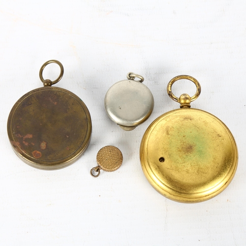 132 - 19th century pocket barometer by C Baker of High Holborn London, gilt-brass case with silvered dial,... 