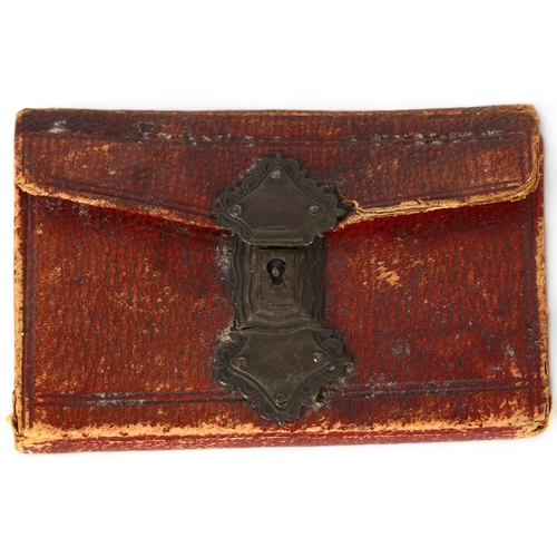 133 - Pocket almanac 1777, in Morocco leather binding with brass lock, 6cm x 4cm