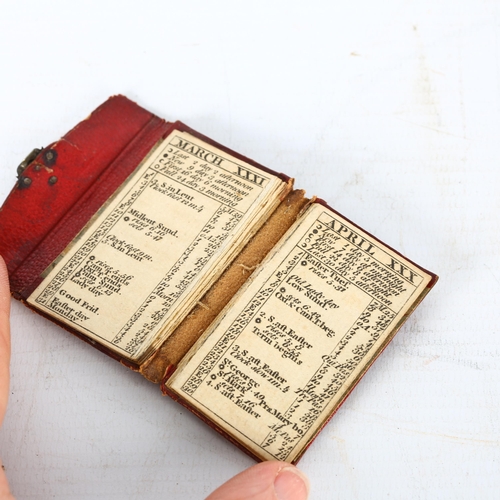 133 - Pocket almanac 1777, in Morocco leather binding with brass lock, 6cm x 4cm