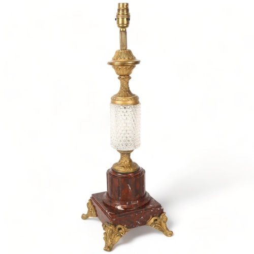 151 - A red marble gilt-bronze and cut-glass table lamp, early to mid-20th century, overall height 53cm