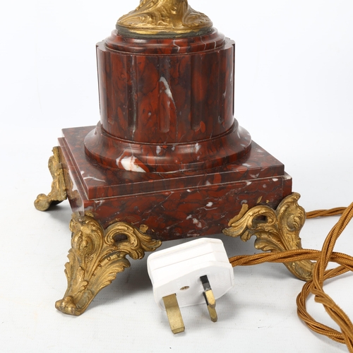 151 - A red marble gilt-bronze and cut-glass table lamp, early to mid-20th century, overall height 53cm