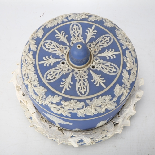 152 - Blue Jasper cheese dish and cover, no factory marks, diameter 27cm