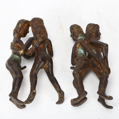 161 - A pair of antique Indian bronze tantric couples, height of each 13cm