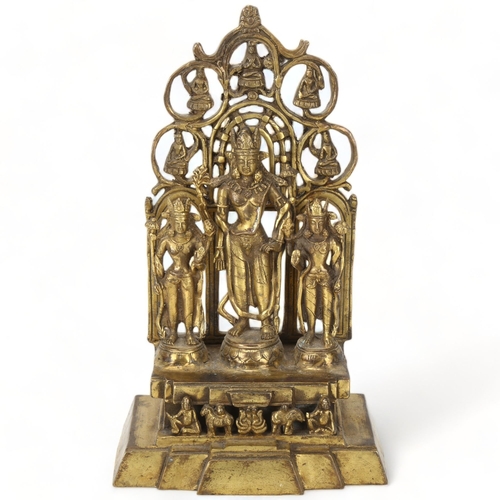 162 - Indo-Tibetan gilt-bronze altar piece with 3 figures, height 28cm