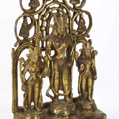 162 - Indo-Tibetan gilt-bronze altar piece with 3 figures, height 28cm