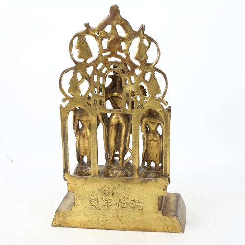 162 - Indo-Tibetan gilt-bronze altar piece with 3 figures, height 28cm