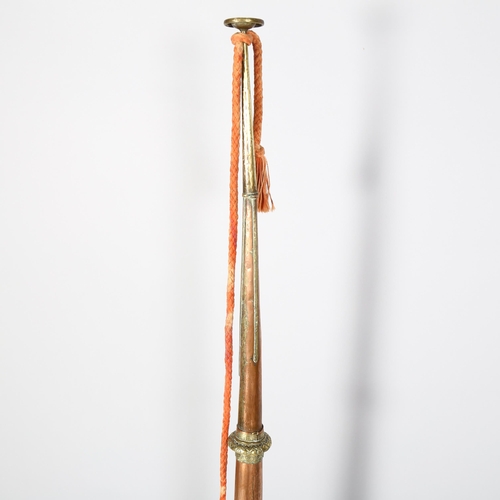 166 - A Tibetan temple horn, telescopic copper sections with brass mounts, extended length 140cm