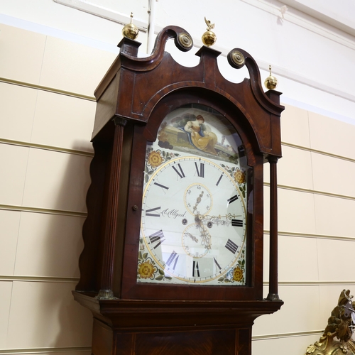 169 - Early 19th century oak and mahogany 8-day longcase clock, with painted dial by A Allgood of Ledbury,... 