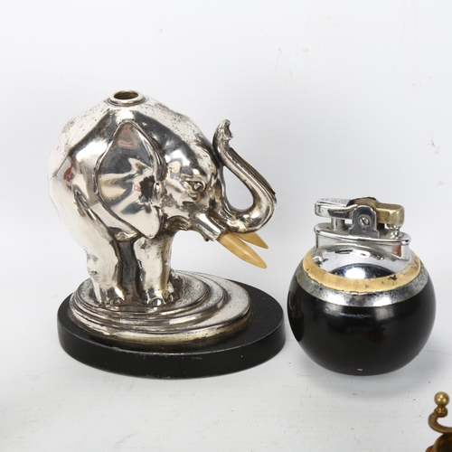 180 - Ronson Art Deco electroplate elephant table lighter, height 10.5cm, a Lord Deluxe table lighter, 11.... 