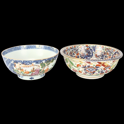 183 - 2 Chinese 19th century porcelain bowls, diameter 25.5cm and 23cm