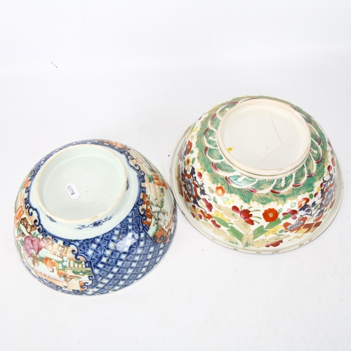 183 - 2 Chinese 19th century porcelain bowls, diameter 25.5cm and 23cm