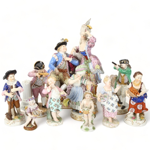 184 - A collection of 19th century Continental porcelain figures, mainly Meissen, largest figure height 26... 