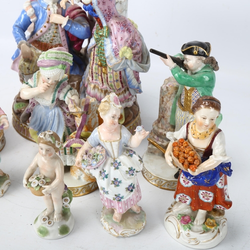 184 - A collection of 19th century Continental porcelain figures, mainly Meissen, largest figure height 26... 