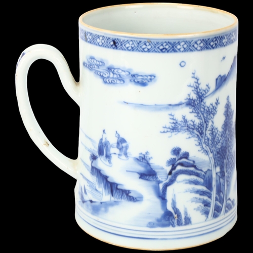 186 - A large Chinese 18th century blue and white porcelain mug, with hand painted decoration, height 15cm