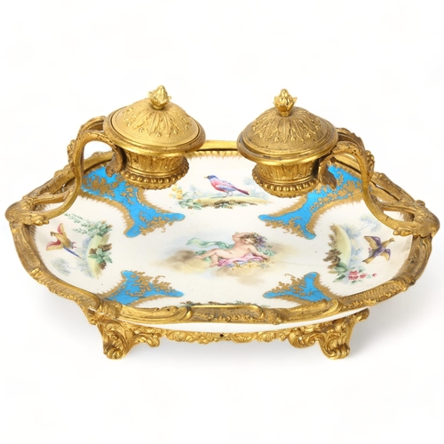 188 - A 19th century Sevres porcelain and and ormolu mounted desk stand, width 26cm