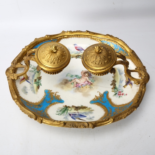 188 - A 19th century Sevres porcelain and and ormolu mounted desk stand, width 26cm