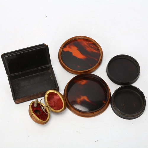 191 - 4 x 19th century treen boxes, including a pressed walnut circular box depicting the Adoration of the... 