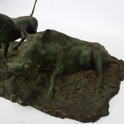 192 - Terry Matthews, 2 warthogs, verdigris patinated bronze, signed and dated 1975, width 30cm