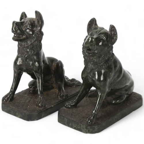 196 - A pair of hand carved green hardstone Alsatian dogs, height 16cm