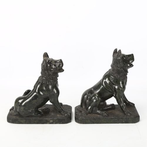 196 - A pair of hand carved green hardstone Alsatian dogs, height 16cm