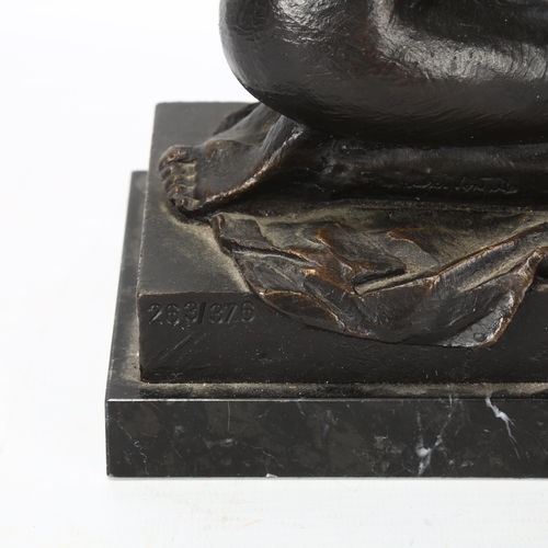 197 - Francois Ventallo, a bronze scuplture of a nude woman on marble plinth, signed and numbered 263/376,... 