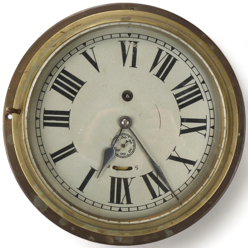 205 - A ship's brass-cased dial wall clock with 8-day movement, bezel diameter 22cm