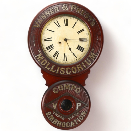 206 - An American 19th century advertising wall clock, Vanner & Prest's Molliscorium Compo Embrocation, by... 