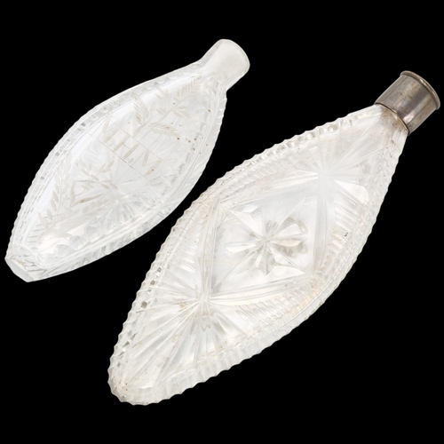 209 - 2 x 18th century cut-glass flasks, 1 with unmarked white metal top, both with engraved monograms, la... 