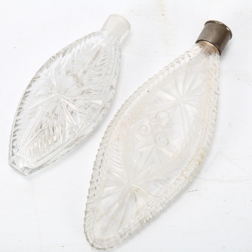 209 - 2 x 18th century cut-glass flasks, 1 with unmarked white metal top, both with engraved monograms, la... 