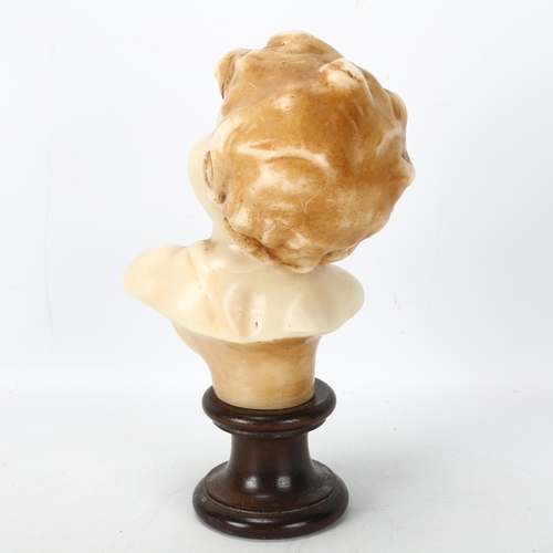 211 - A wax bust classical figure of a young boy, on turned wood stand, height 24cm