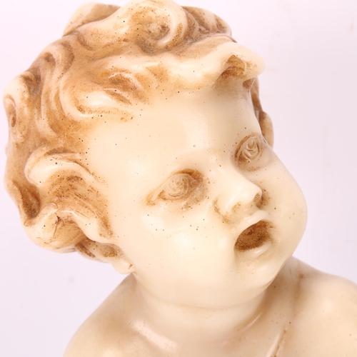 211 - A wax bust classical figure of a young boy, on turned wood stand, height 24cm