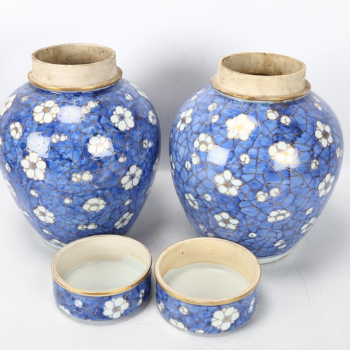 233 - Pair of Chinese blue and white porcelain jars and covers, with gilded decoration, height 25cm