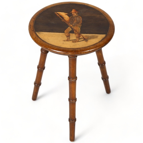 247 - An Italian Sorento marquetry inlaid occasional table on 3 bamboo turned legs, diameter 29cm