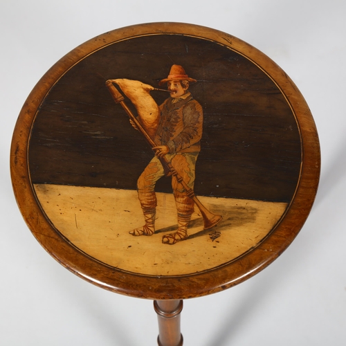 247 - An Italian Sorento marquetry inlaid occasional table on 3 bamboo turned legs, diameter 29cm